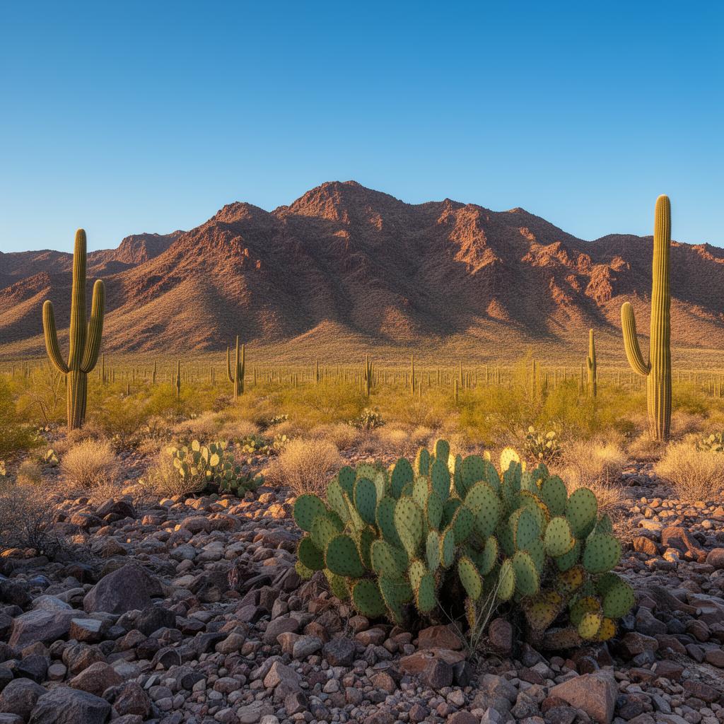 Arizona desert landscape with red rock and saguaro